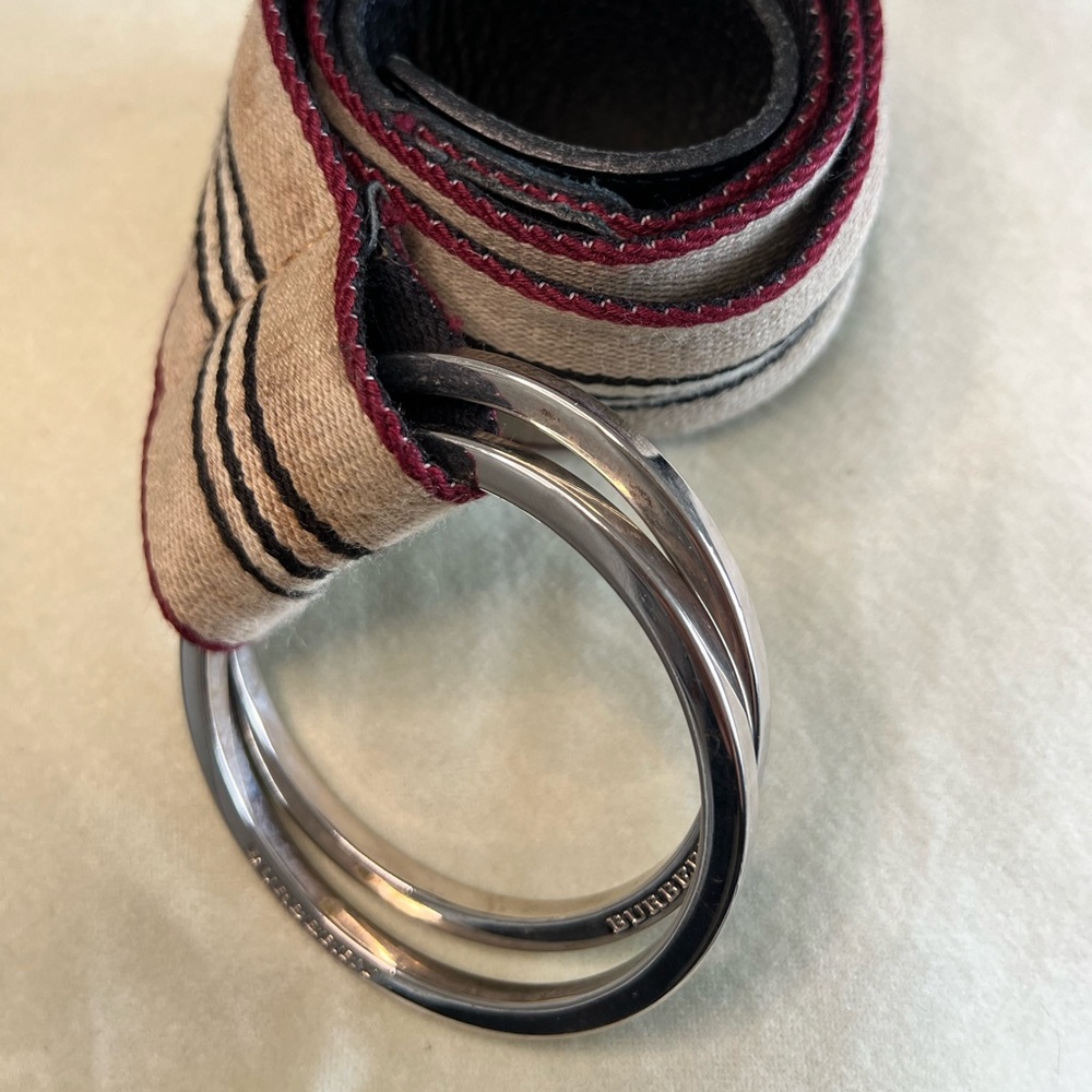 Authentic Burberry adjustable cloth/leather belt with silver hardware